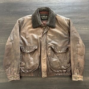 Vtg Retro U2 Wear Me Out Brown Distressed Leather Bomber Jacket 80s 90s Mens XL